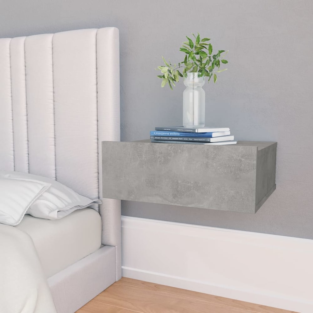 Table de chevet murale effet beton gris 40x30x15 cm