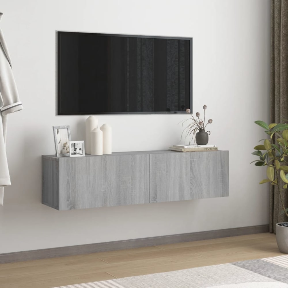 Meuble TV mural gris effet beton d'ingénierie 120x30x30 cm