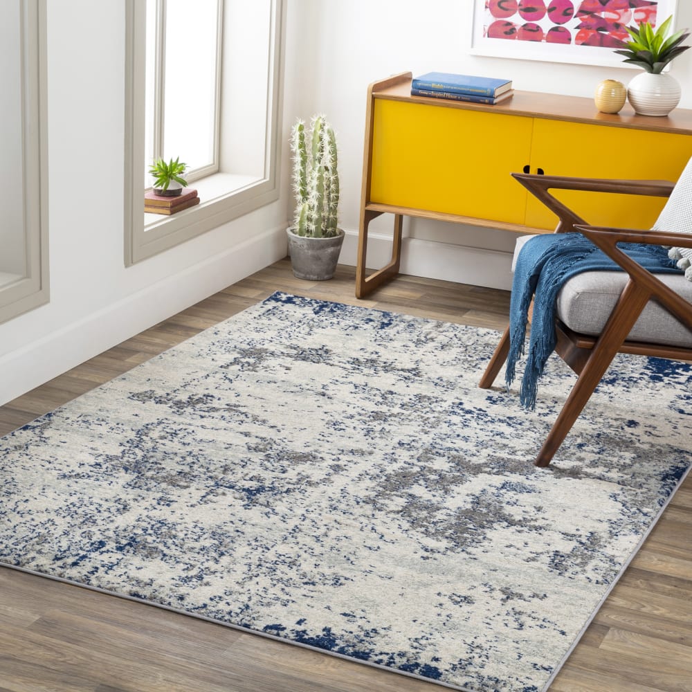 Tapis abstrait moderne gris/blanc/bleu 160x220 — vue 3