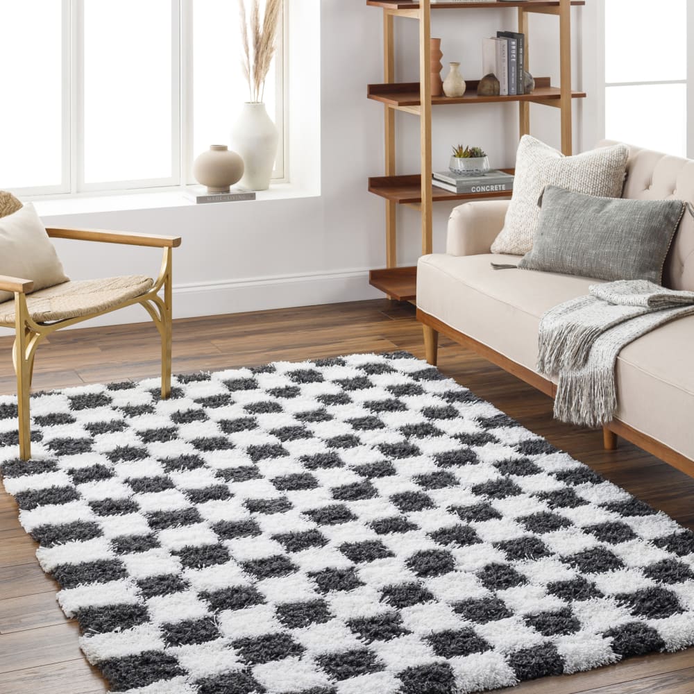 Tapis shaggy à carreaux blanc/noir 160x220 — vue 3
