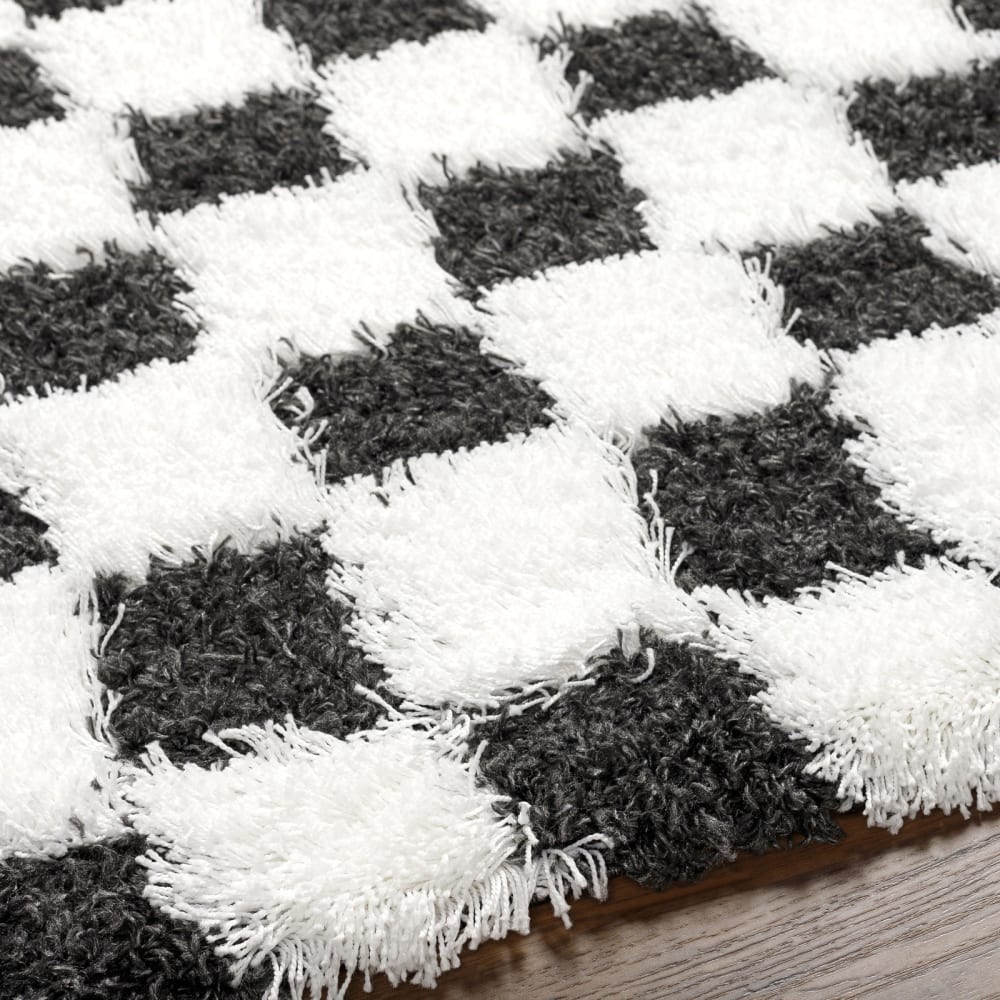 Tapis shaggy à carreaux blanc/noir 160x220 — vue 4