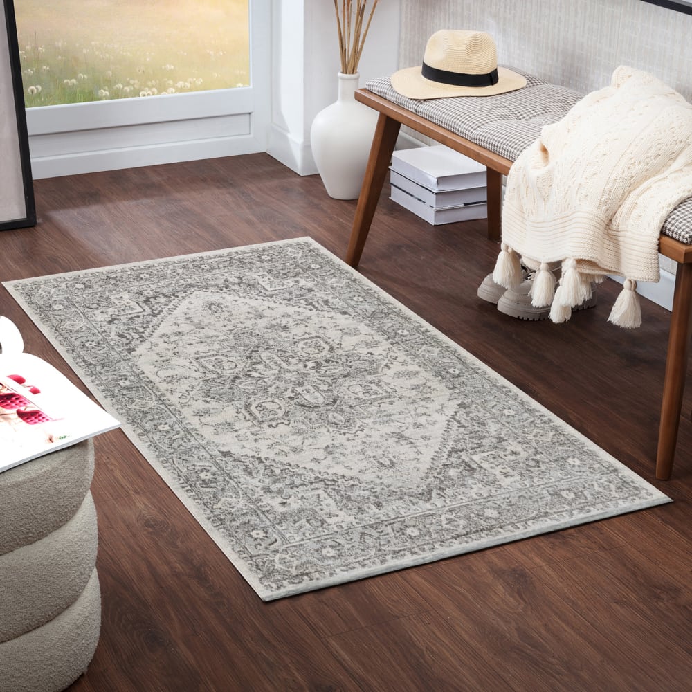 Tapis vintage oriental gris/blanc 80x150 — vue 3