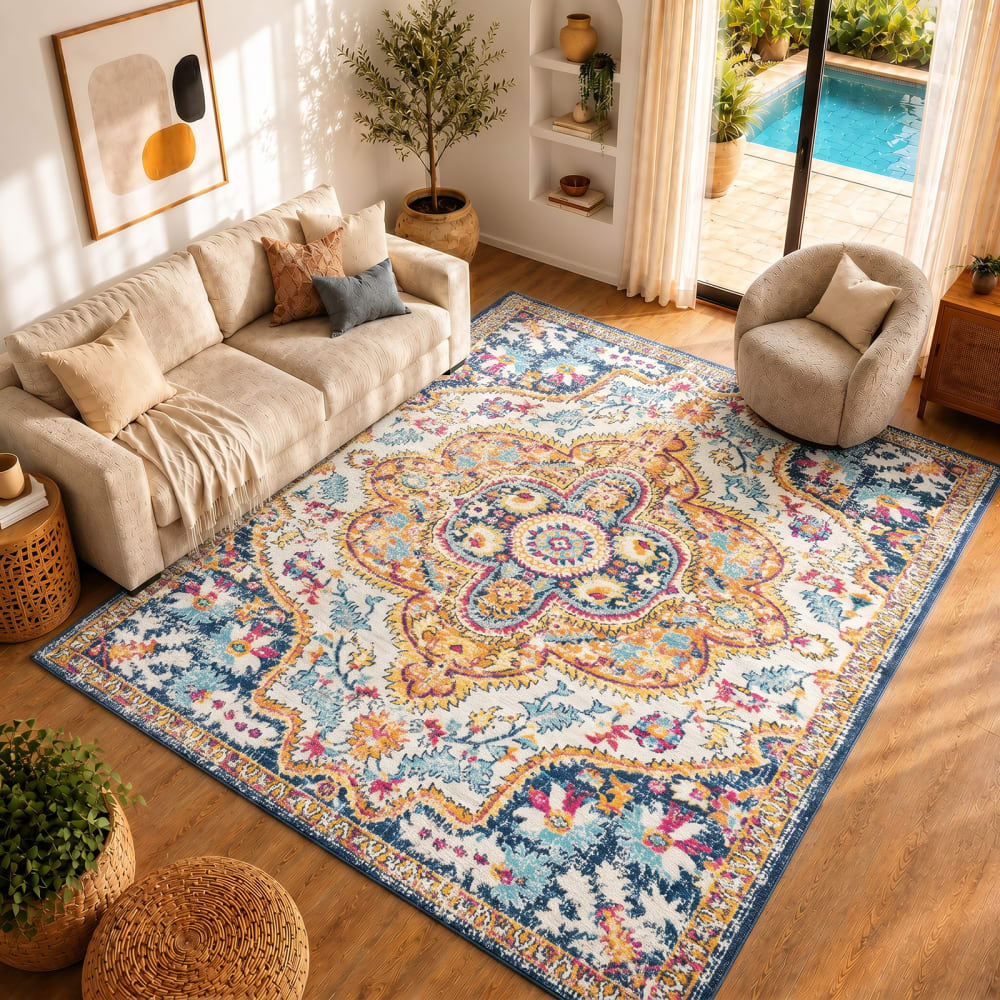 Livabliss Vintage Orientalischer Teppich Mehrfarbig/Blau 200x275 style vintage Blau Öko-Tex Zertifikat Pvc - Polyvinlychlorid