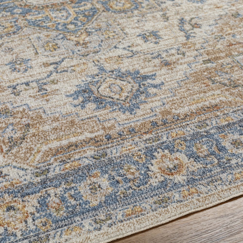 Tapis vintage lavable en machine marron/bleu 160x213 — vue 4