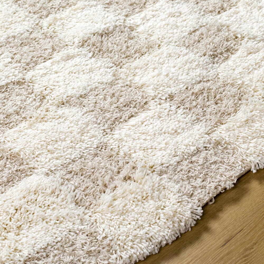 Tapis shaggy à carreaux ivoire/beige clair 200x290 — vue 4