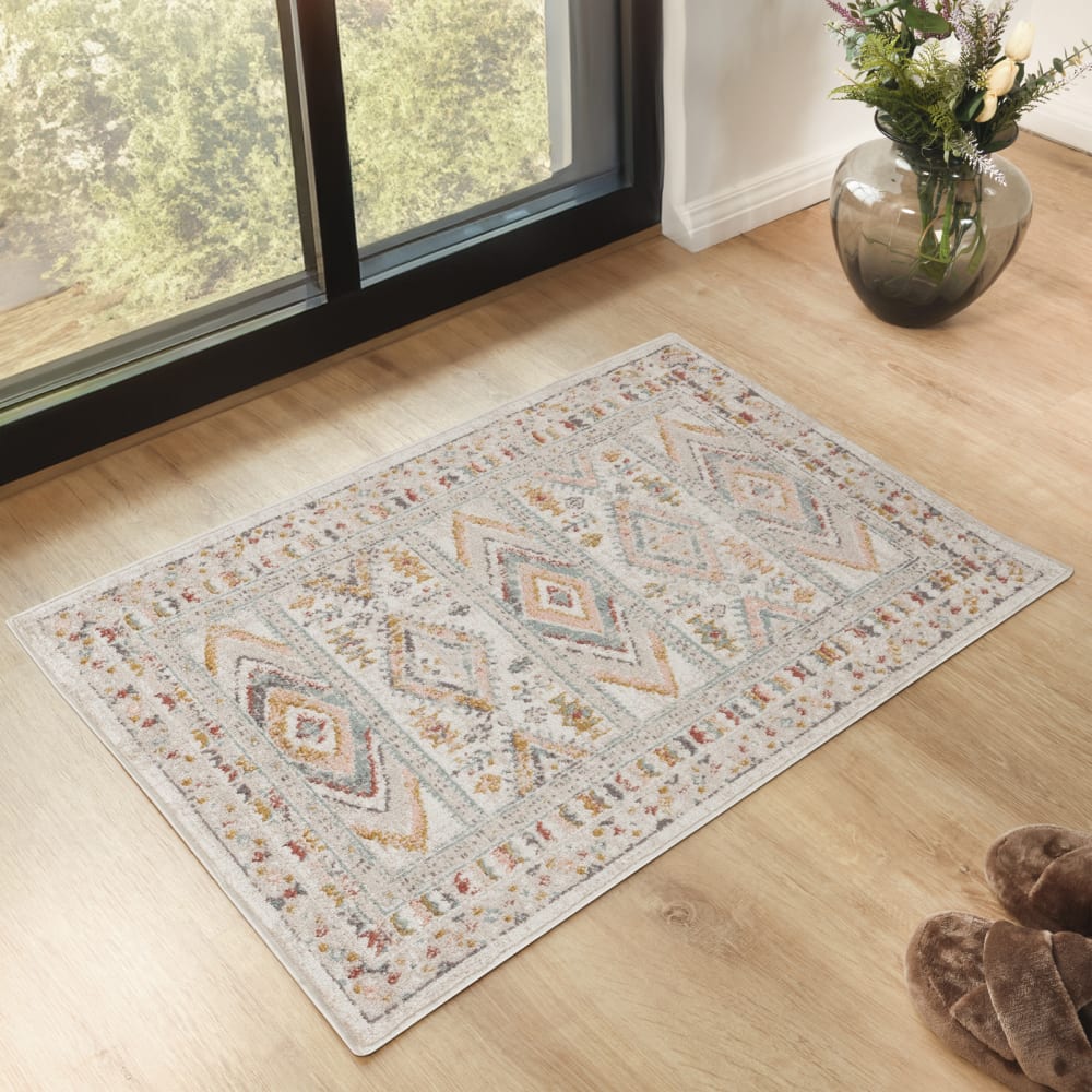Tapis scandinave bohème multicolore/rose 80x150 — vue 3