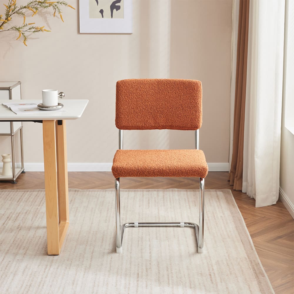 Lot de 2 chaises en tissu bouclé rouille et métal chromé - Maisons du Monde