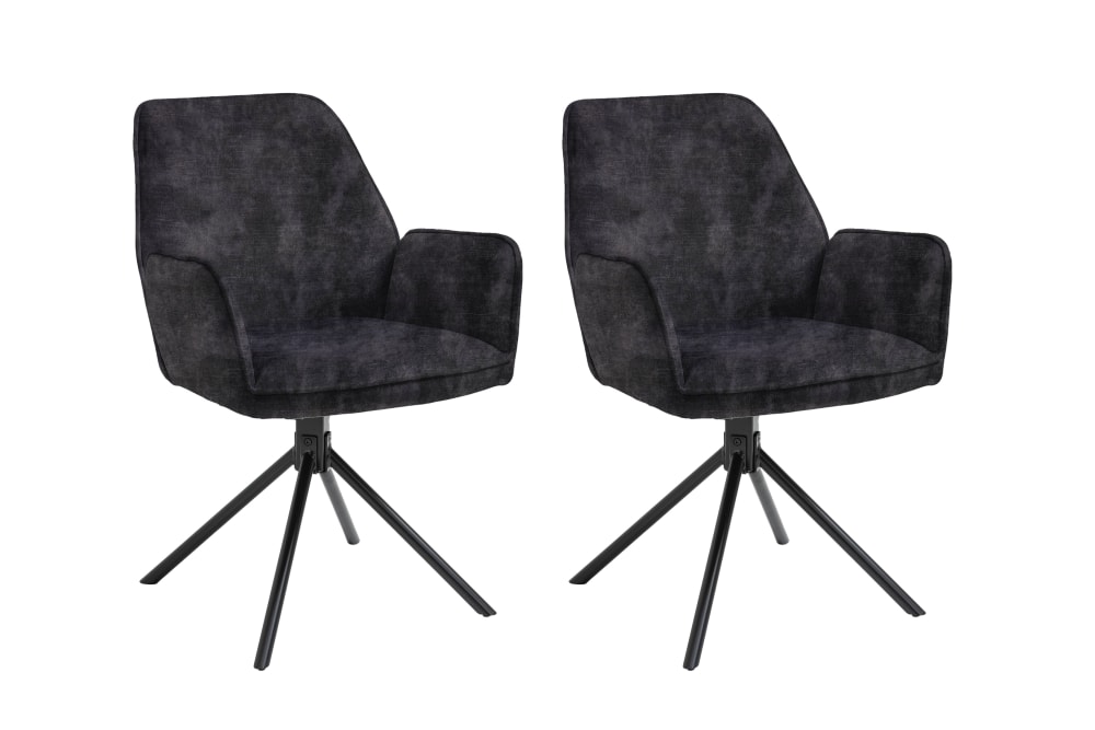 ByLiving 2er Set Esszimmerstühle mit Vintage-Samt, 360° drehbar, anthrazit style modern Schwarz Samt