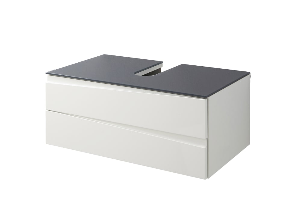 ByLiving Waschtisch mit 2 Schubladen, Hochglanz-Front, Breite 80cm, weiß style modern - Spanplatte