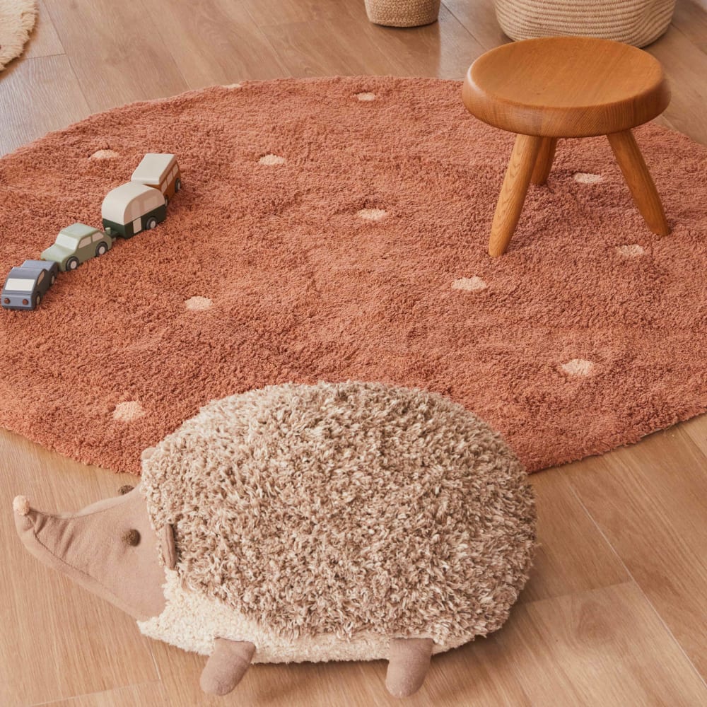 Tapis lavable rond à pois châtaigne — vue 4