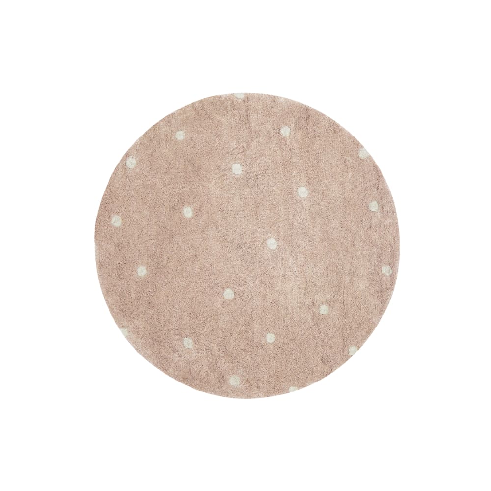 Tapis lavable rond à pois rose