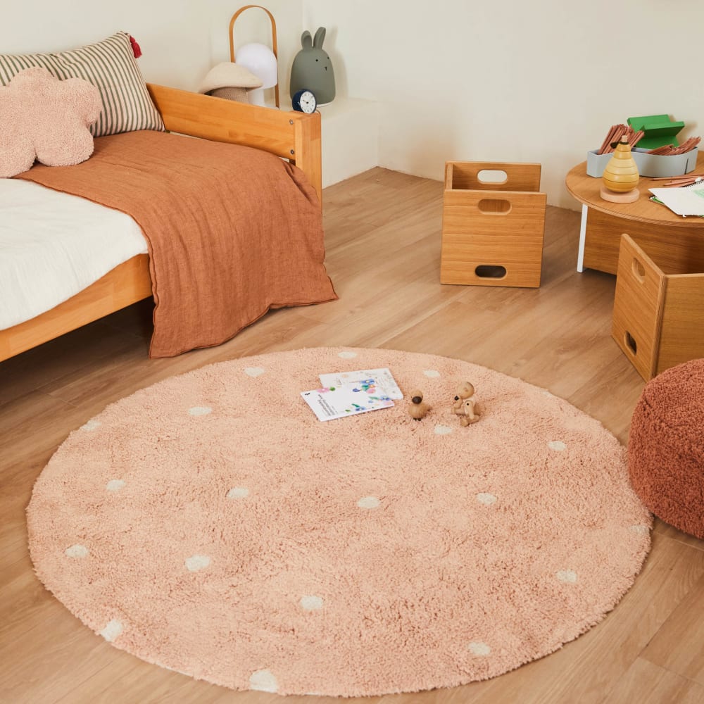 Tapis lavable rond à pois rose — vue 3