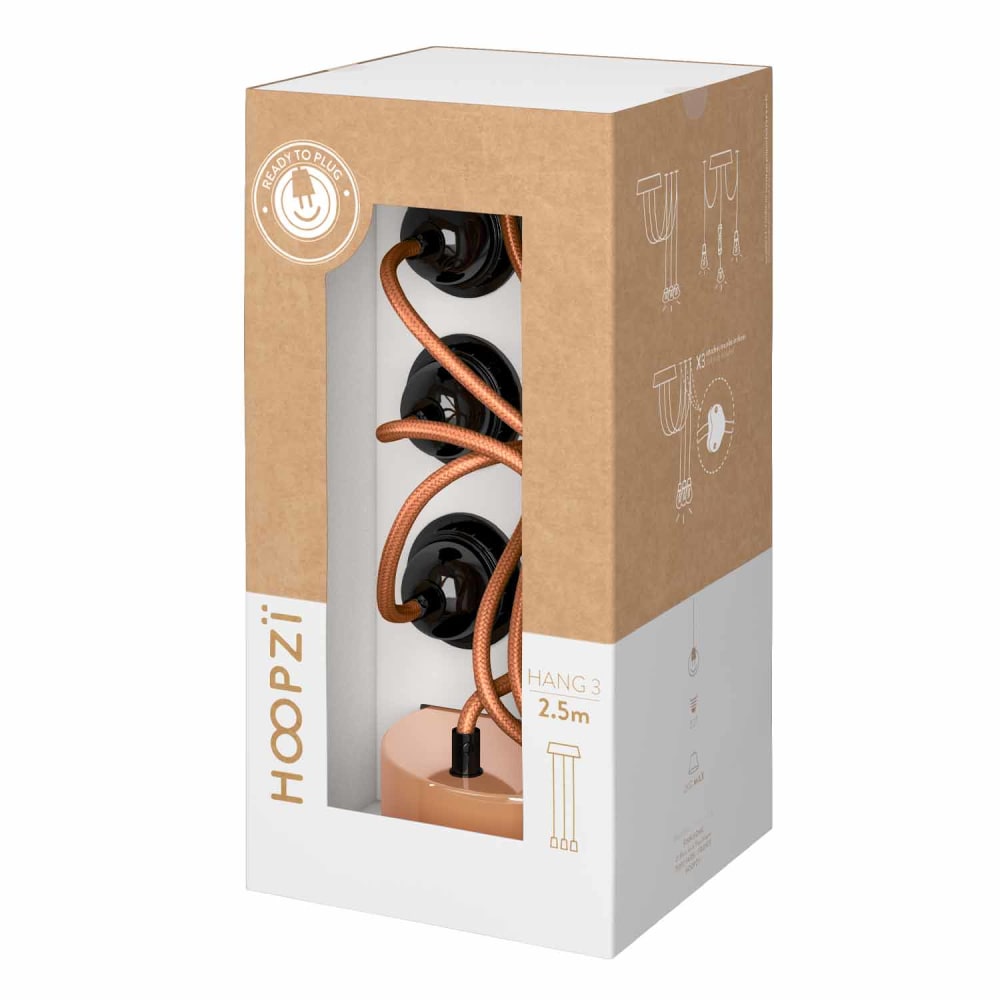 Suspension corde 2 cordons tissés luxe cuivre 2.5m