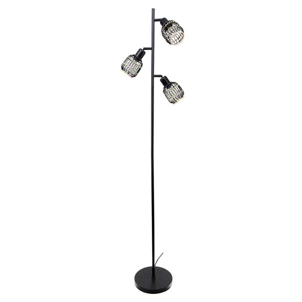 Lampadaire 3 lumières en rotin noir et naturel — vue 4