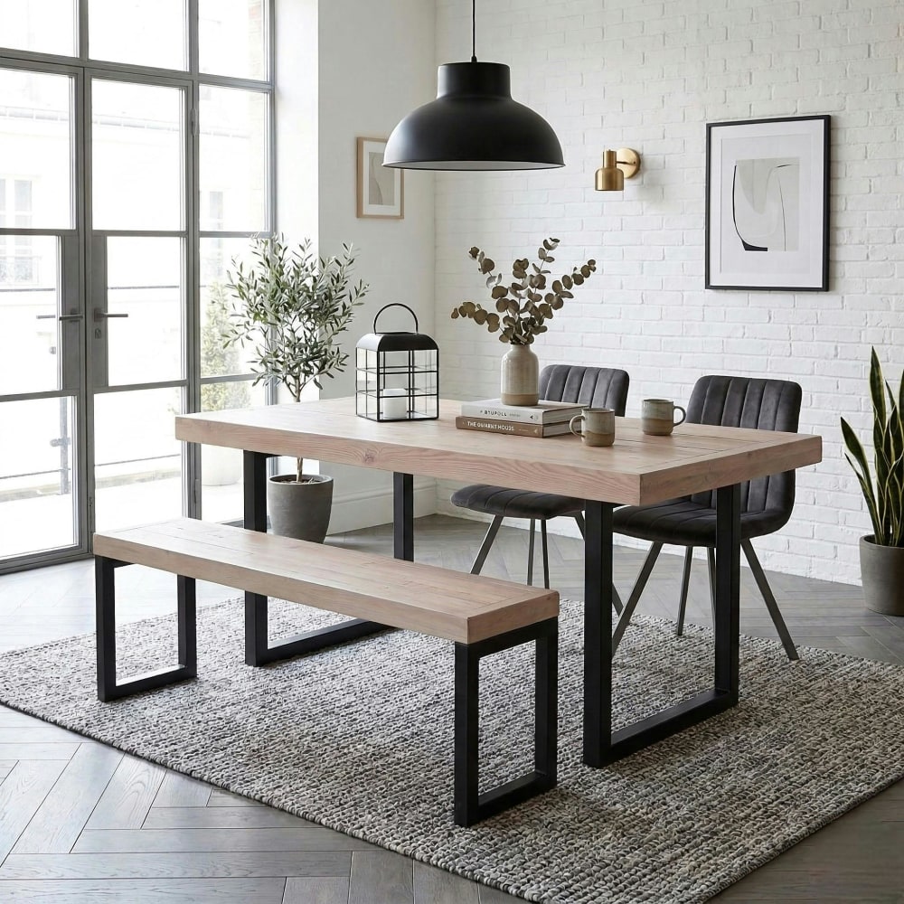 Banc de table industriel en bois recyclé L140cm