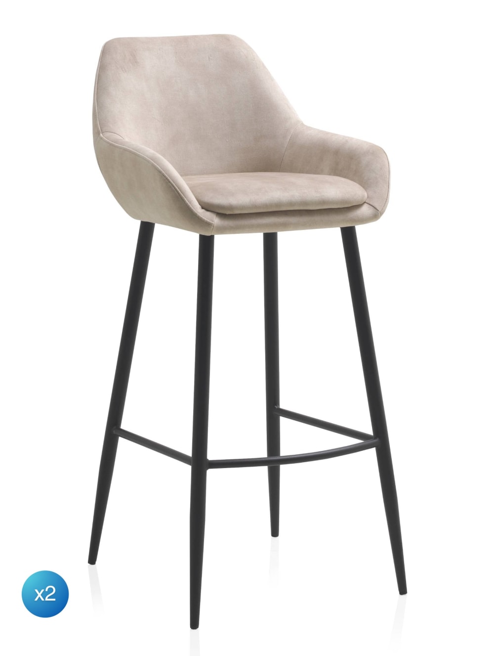 GEESE HOME 2er-Set gepolsterte Hocker beigefarben mit schwarzen Metallbeinen - Stoff