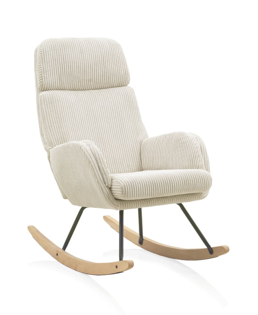 Chaise à bascule tapissée blanc, pieds en métal