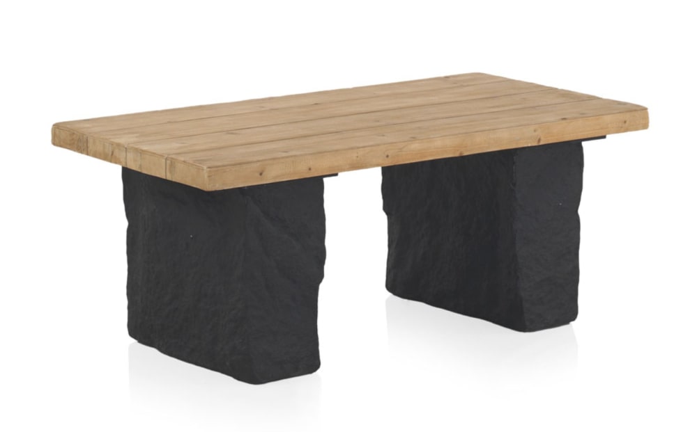 GEESE HOME Couchtisch in Fichtenholzoptik und Sockel aus Polyresin MgO Braun