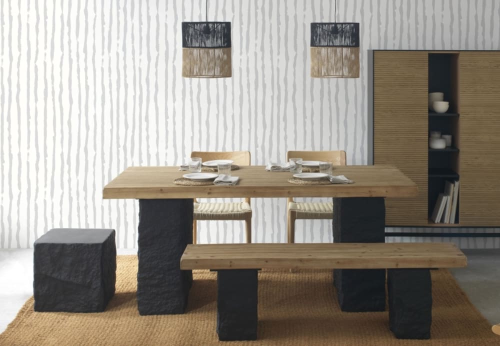 Couchtisch in Fichtenholzoptik und Sockel aus Polyresin MgO -