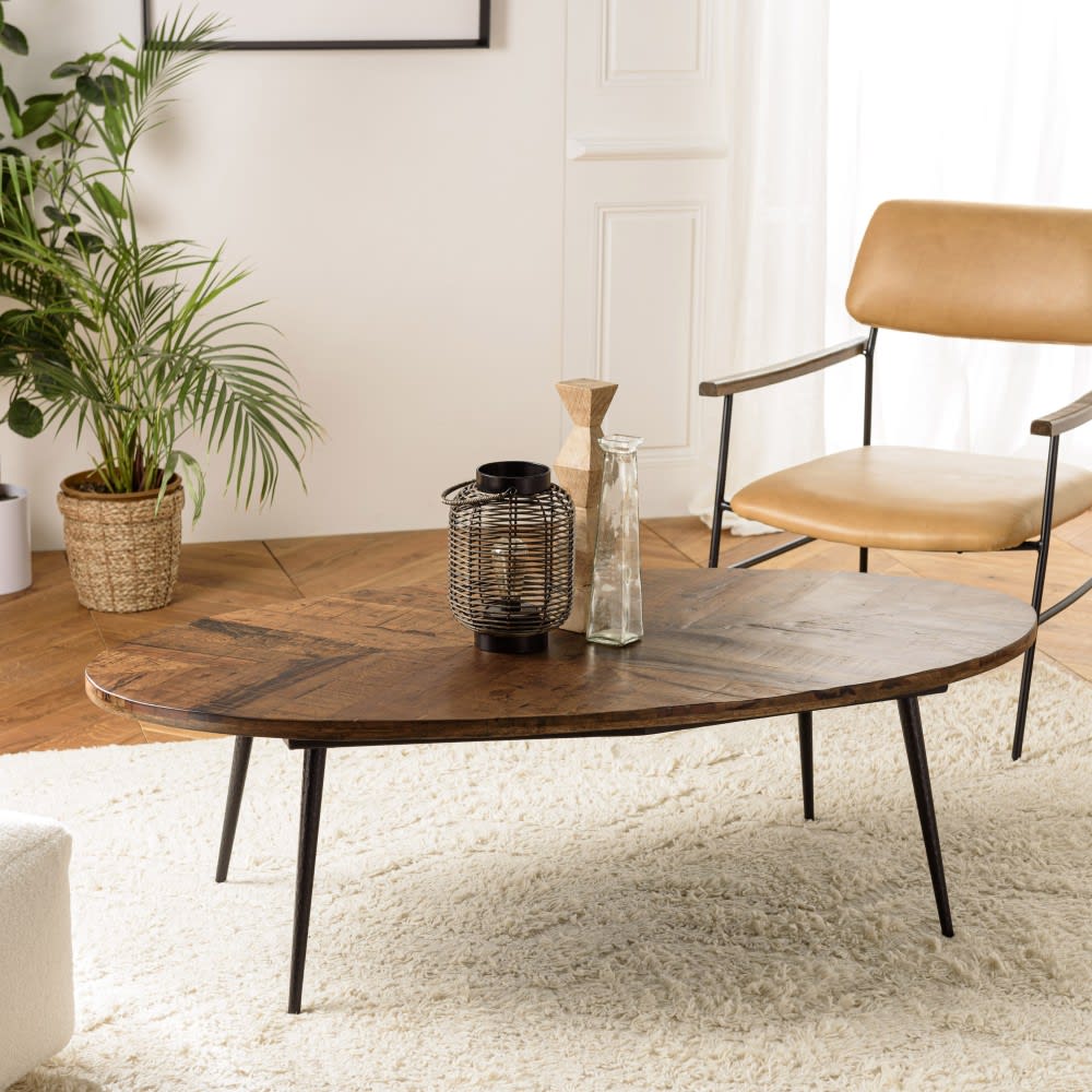 Ovaler Couchtisch mit Fischgrätenmuster 135x70cm - Maisons Du