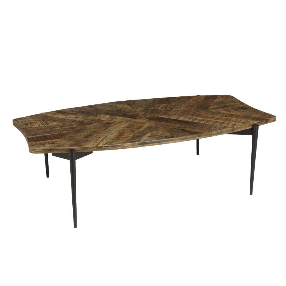 MACABANE Couchtisch mit konkaven Kanten aus recyceltem Holz 135x75cm style exotic Braun Holz