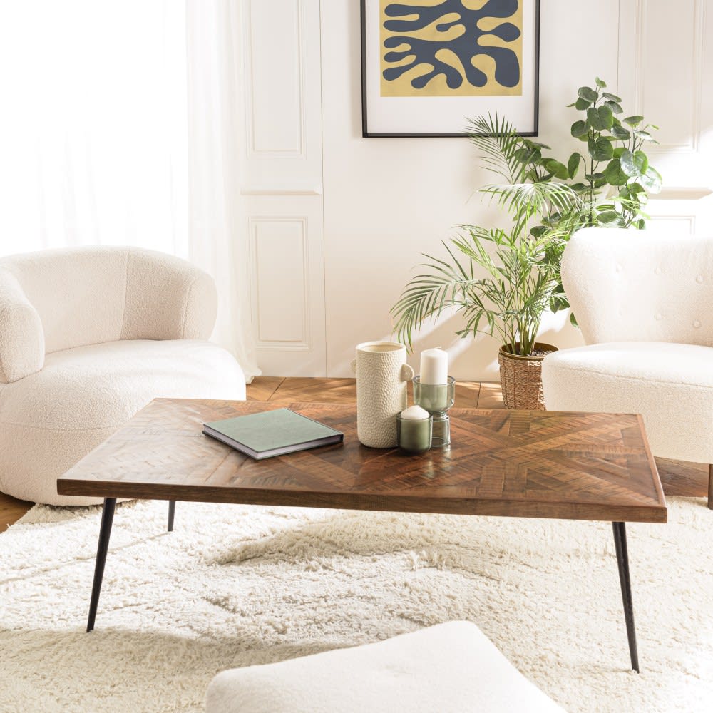 Table basse rect. 135x70cm bois recyclé pieds métal - Maisons du Monde