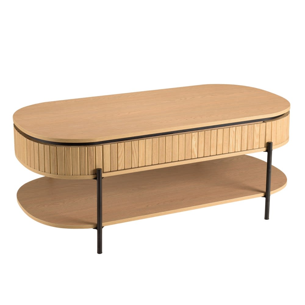 MACABANE Couchtisch mit 2 Schubladen im Retro-Stil aus Kiefernholz style industrial Braun Spanplatte