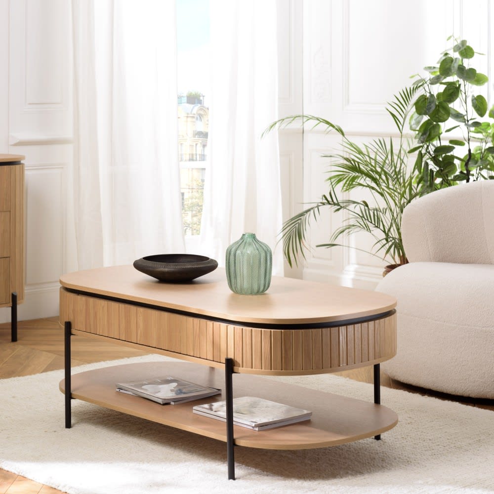 Couchtisch mit 2 Schubladen im Retro-Stil aus Kiefernholz -