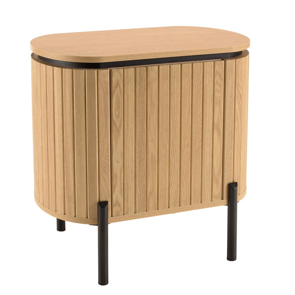 MACABANE Nachttisch mit 1 Tür im Retro-Stil aus Holz mit Metallfüßen, schwarz style industrial Braun Spanplatte