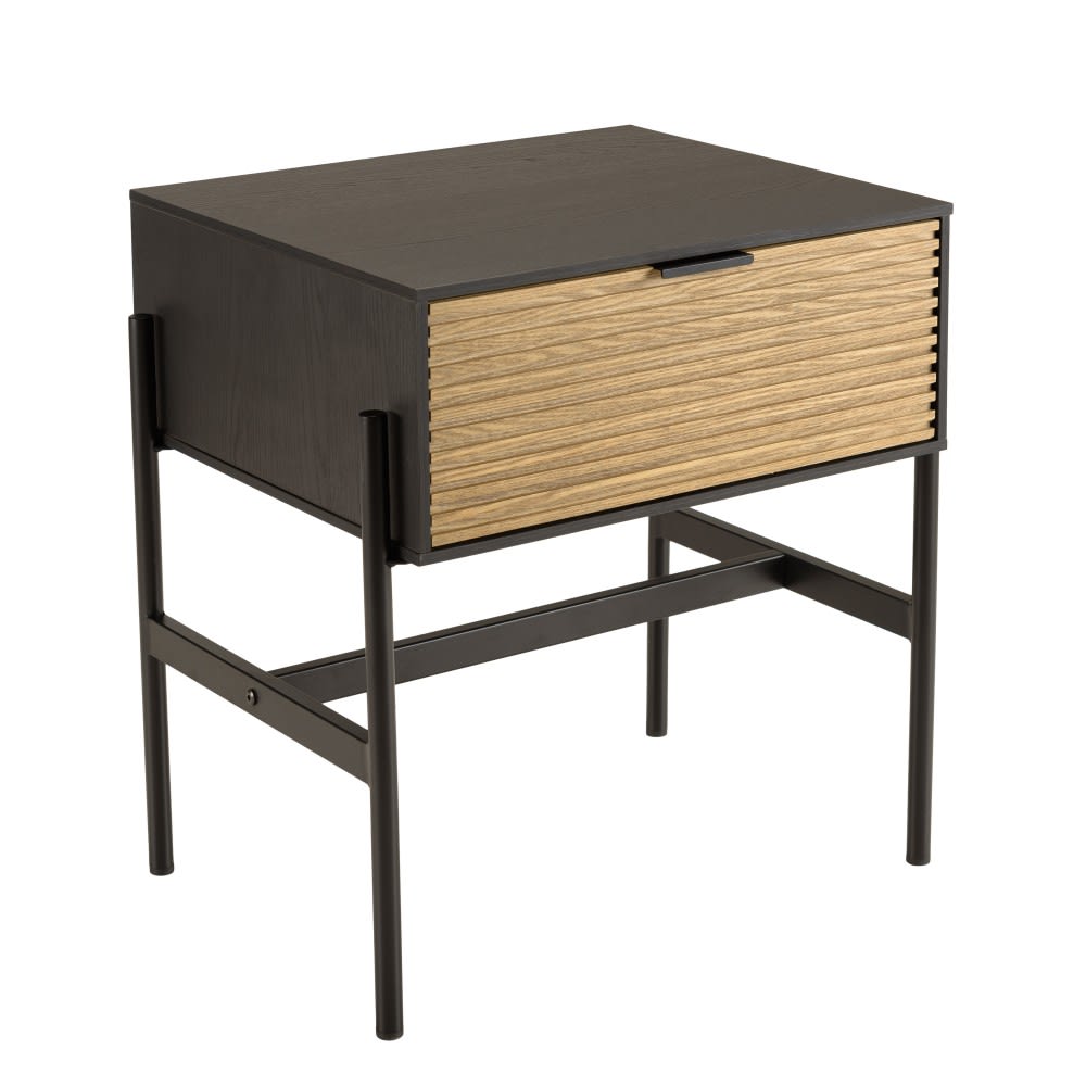 MACABANE Nachttisch mit 1 Schublade aus Kiefernholz mit Metallfüßen, schwarz style industrial - Spanplatte