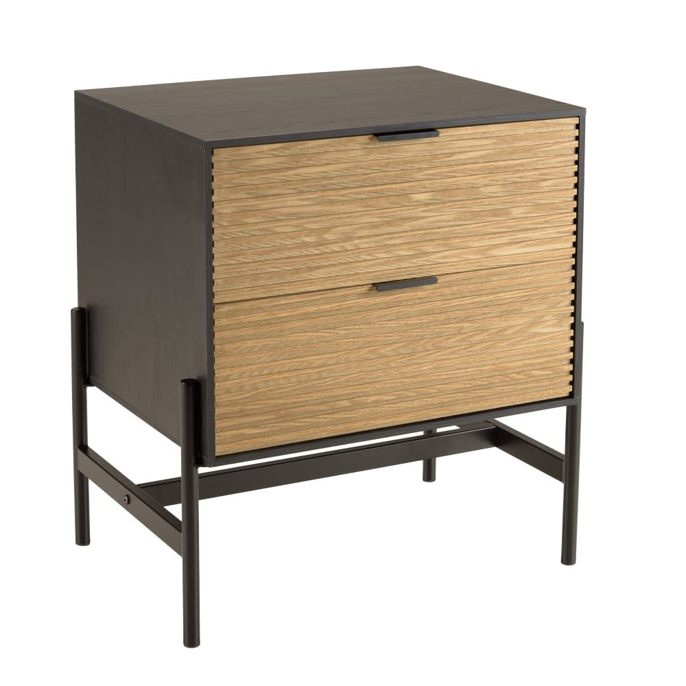 Chevet marron et noir 2 tiroirs Pin pieds métal noir