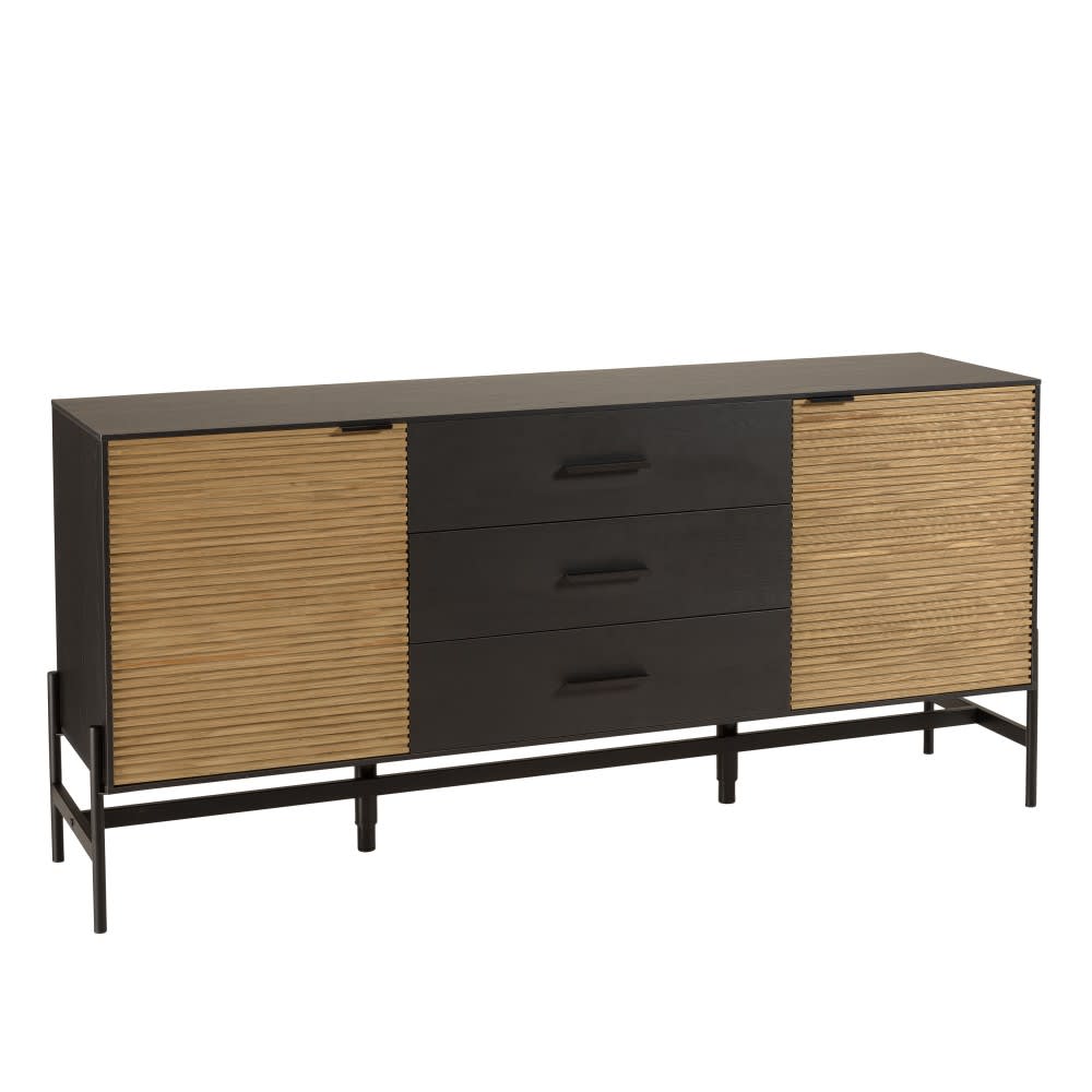 MACABANE Sideboard mit 3 Schubladen und 2 Türen aus Holz, braun und schwarz style industrial - Spanplatte