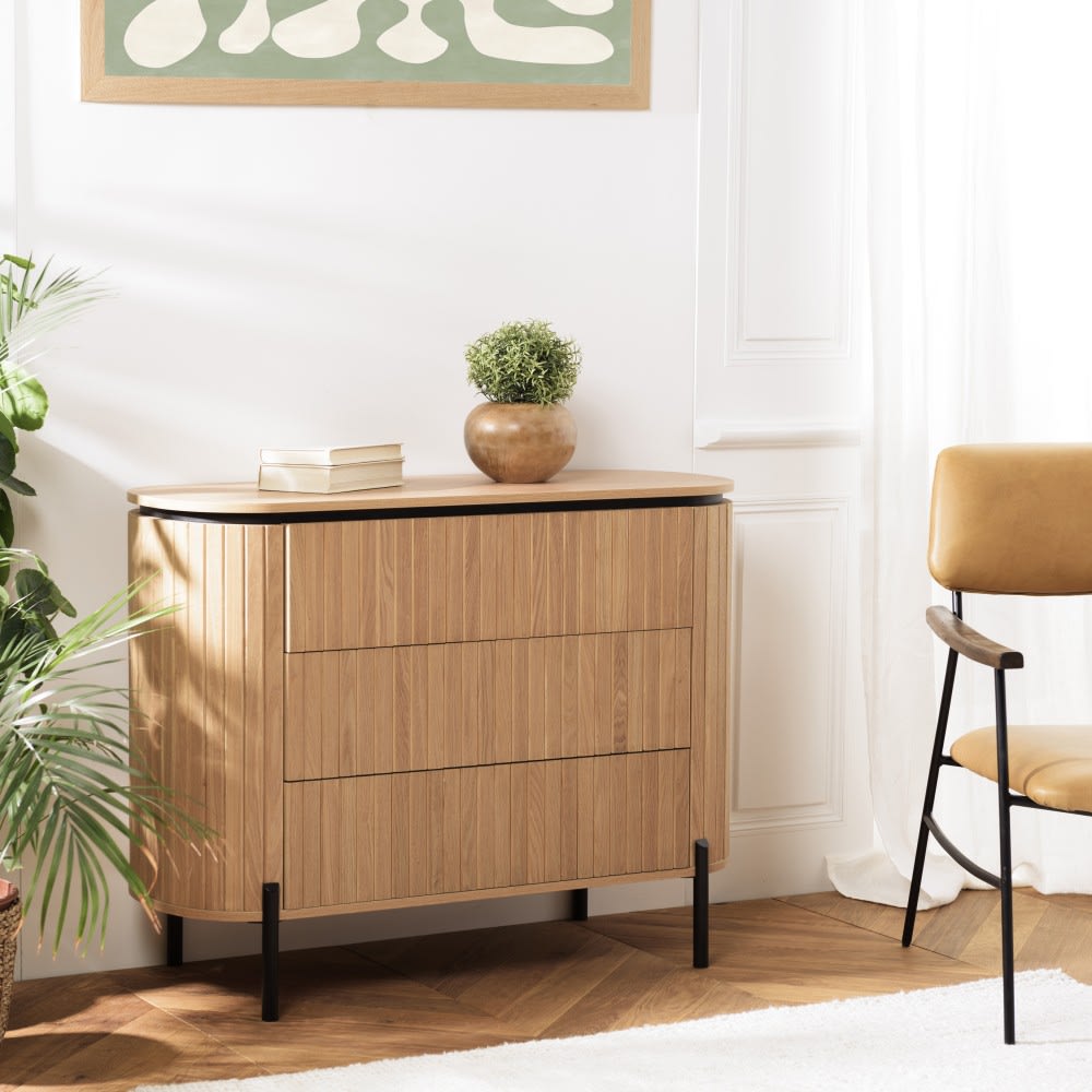 Sideboard mit 3 Schubladen im Retro-Stil aus Holz, braun und