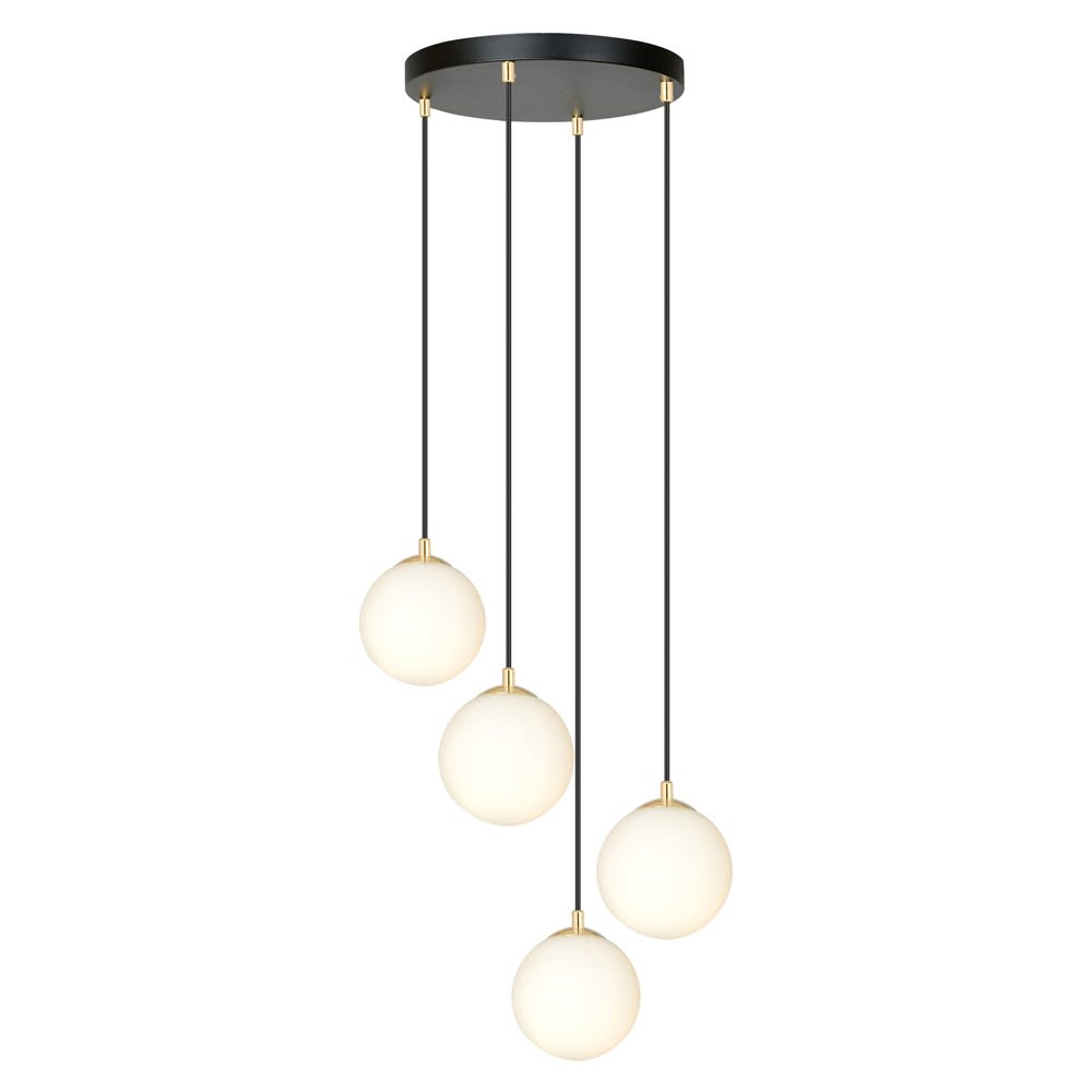 Wonderlamp Schwarze Hängeleuchte mit verstellbarer Höhe und 3 Glaskugeln style modern Schwarz Stahl
