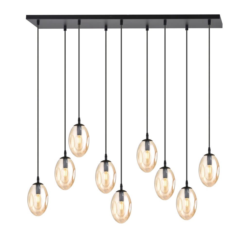 Suspension linéaire avec 9 sphères en verre ambré 100cm
