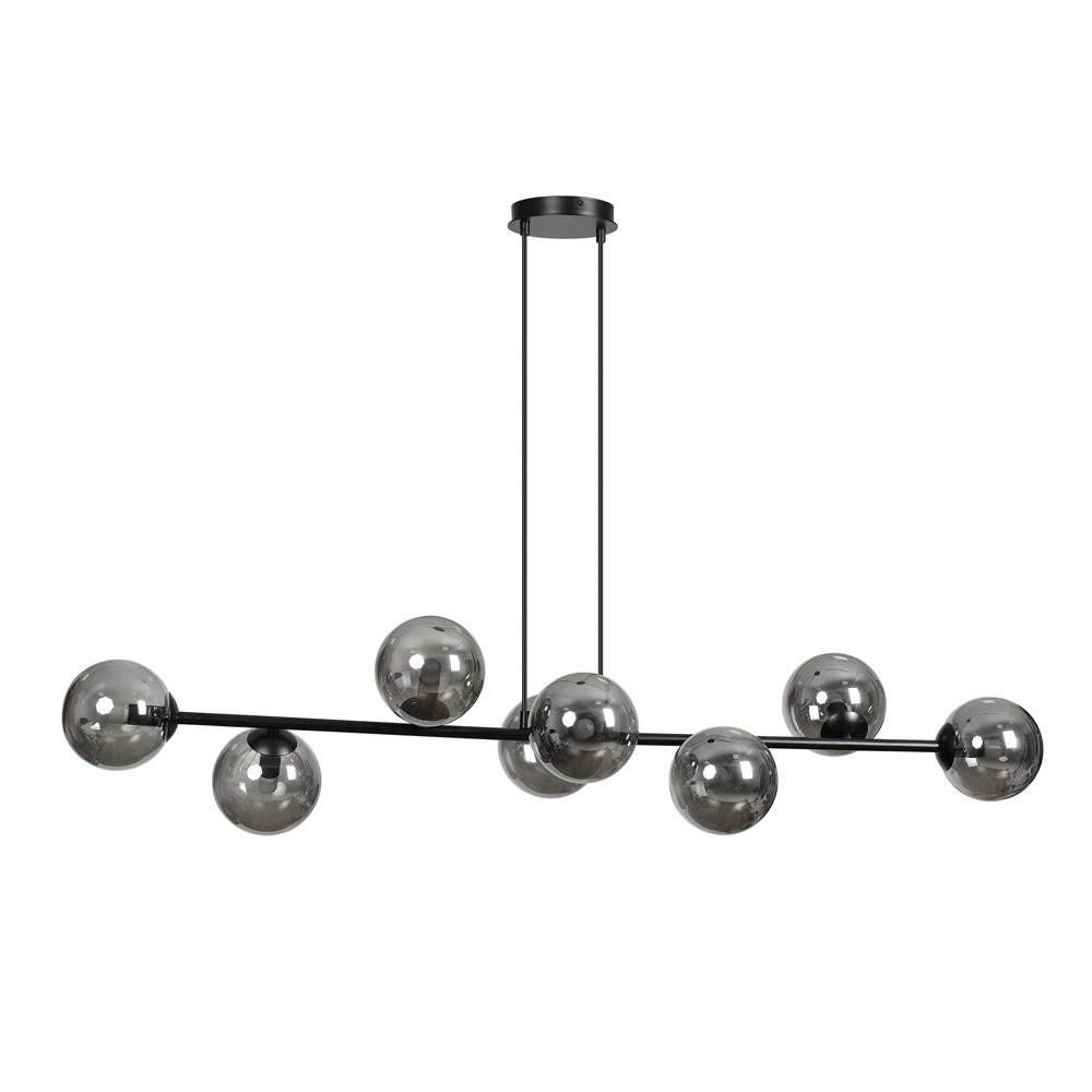 Wonderlamp Moderne Hängeleuchte mit 8 grauen Spiegelglaskugeln style modern Schwarz Kristall