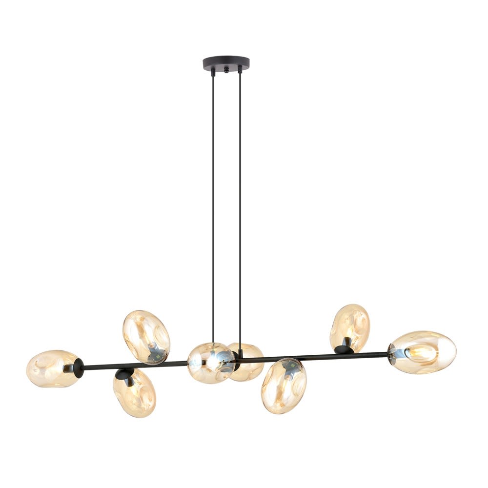 Wonderlamp Hängeleuchte im modernen Stil mit 6 bernsteinfarbenen Kristallen style modern Schwarz Kristall