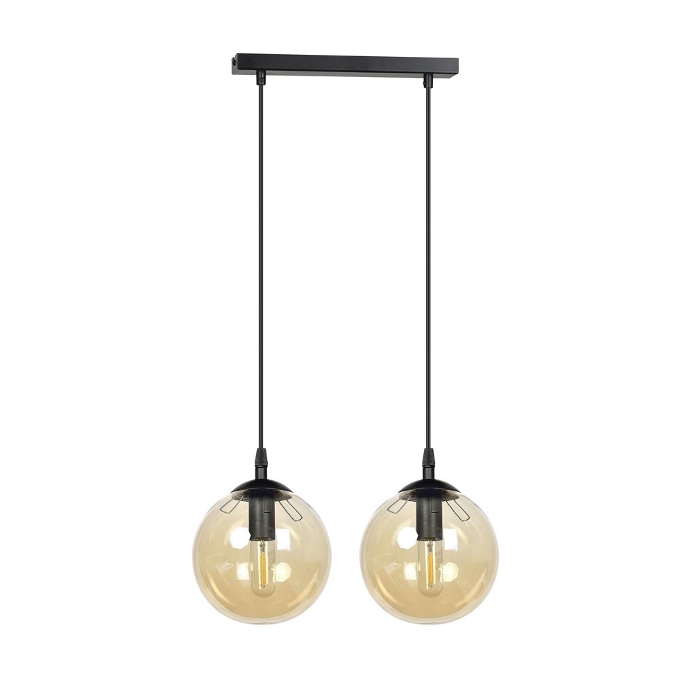 Wonderlamp Pendelleuchte mit verstellbarer Höhe und 2 bernsteinfarbenen Kugeln style modern Schwarz Kristall