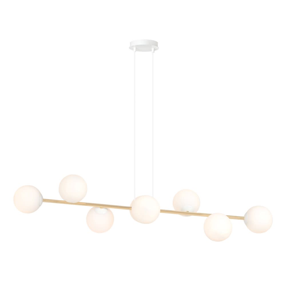 Suspension moderne blanche et dorée avec 8 sphères en verre