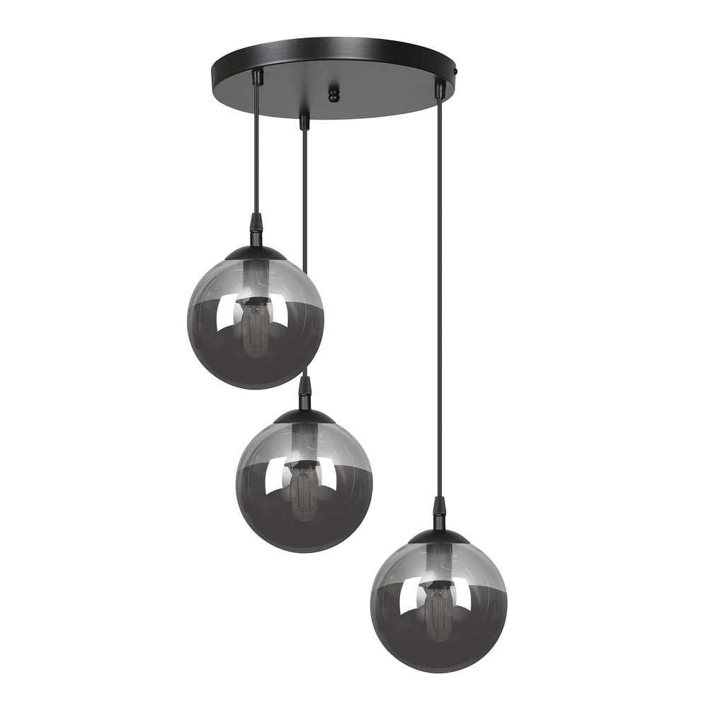 Wonderlamp Hängeleuchte mit rundem Sockel und verstellbaren grauen Kabeln ø40 style modern Schwarz Kristall