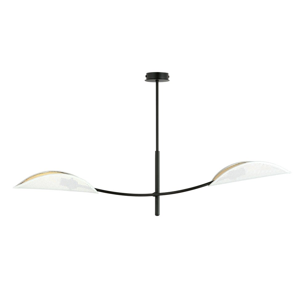 Suspension moderne avec 2 abat-jour en tissu blanc et doré