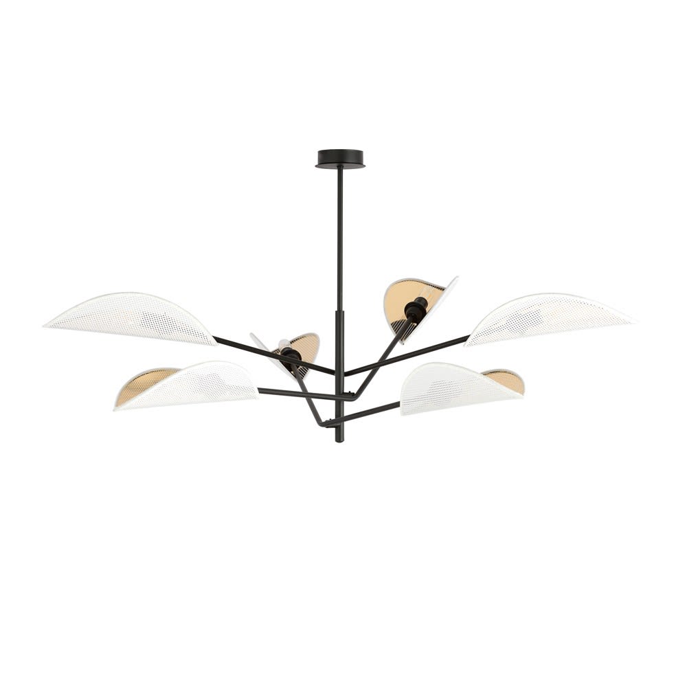 Suspension orientable avec 6 abat-jour en tissu blanc