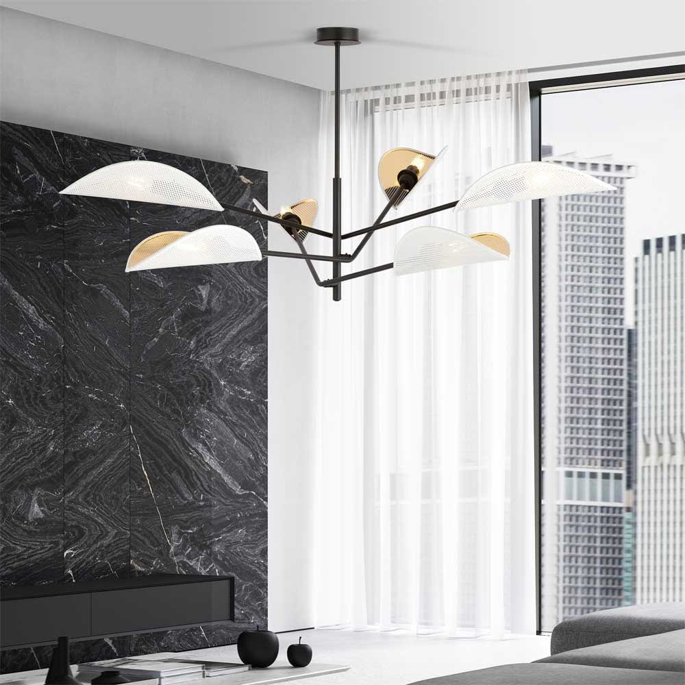 Suspension orientable avec 6 abat-jour en tissu blanc — vue 3