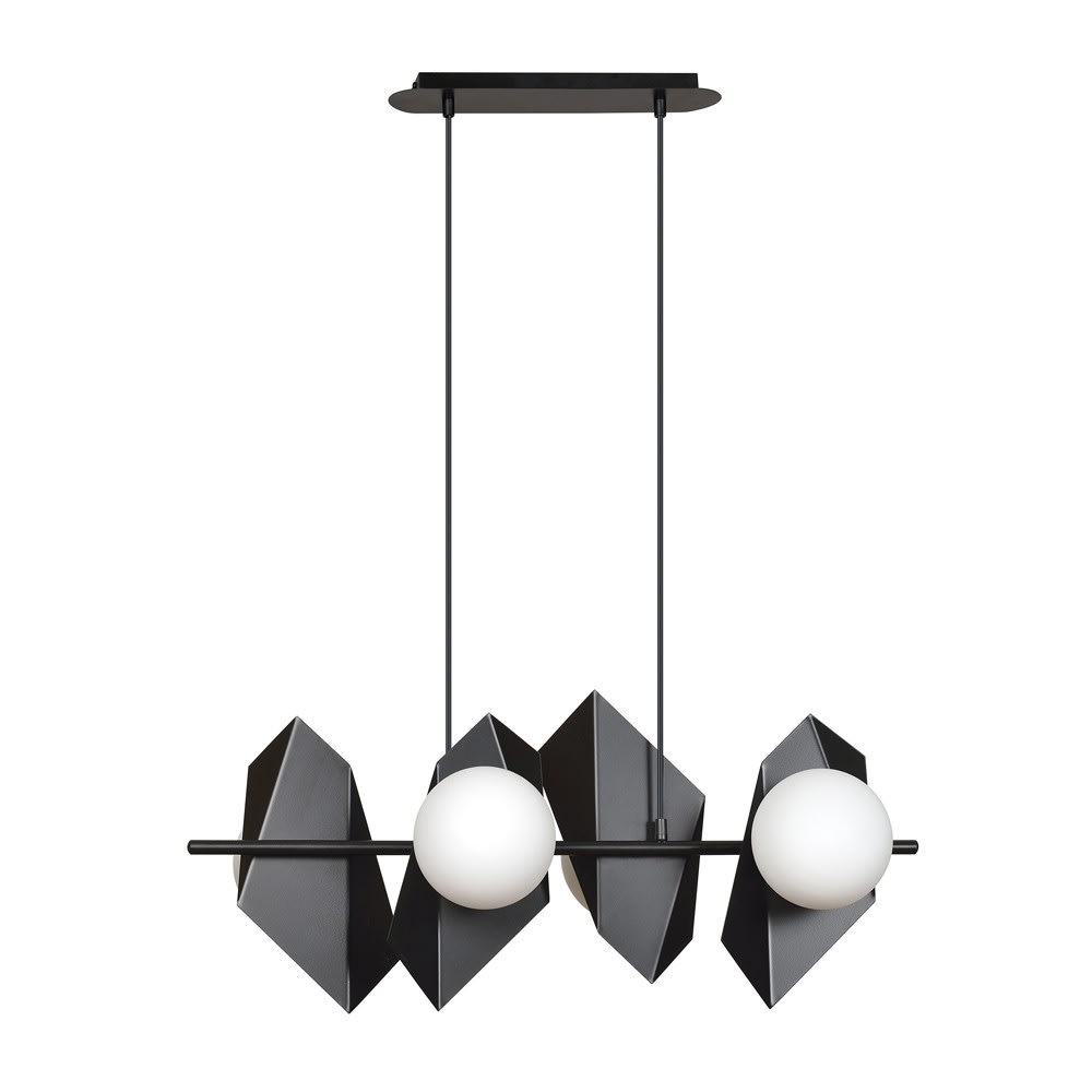 Wonderlamp Hängeleuchte im modernen Stil aus schwarzem Metall und 4 Opalkugeln style modern - Kristall