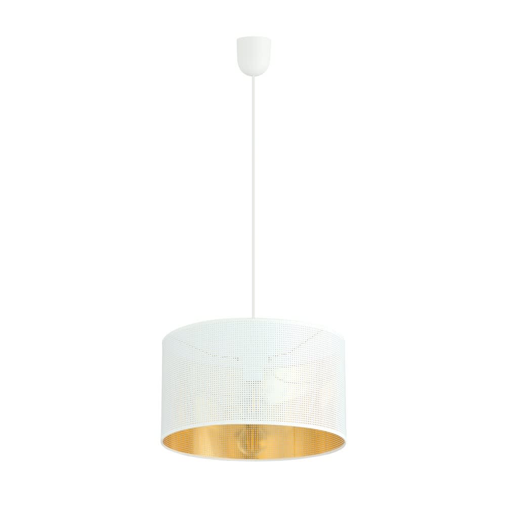 Wonderlamp Hängeleuchte mit weißem zylindrischem Schirm und goldenem Innenraum style modern - Stoff