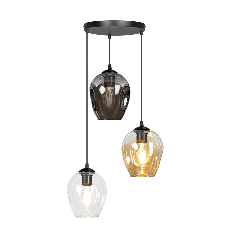 Wonderlamp Hängeleuchte mit rundem Sockel und 3 mehrfarbigen Glasschirmen style modern - Kristall