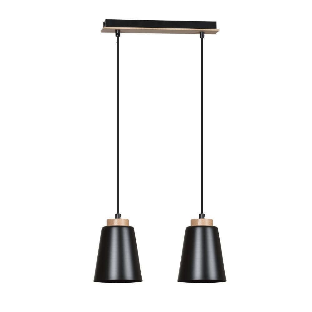Wonderlamp Pendelleuchte mit 2 schwarzen Lampenschirmen aus Metall und Holz style modern - Holz