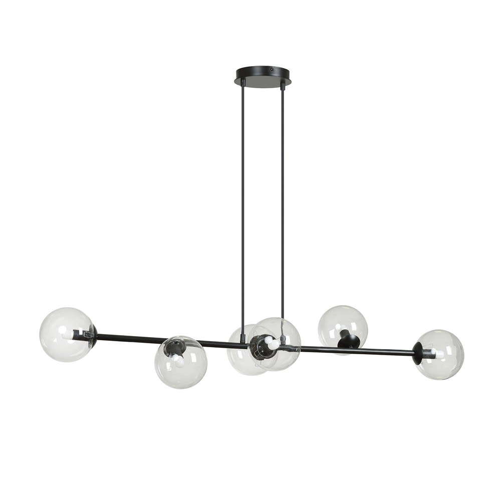 Suspension en métal noir avec 6 sphères transparentes