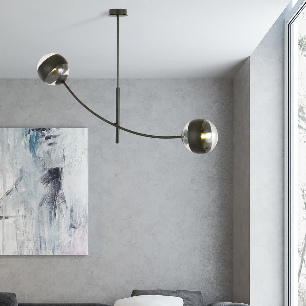 Suspension avec barre orientable et 2 sphères transparentes noires — vue 3