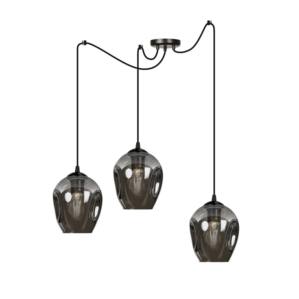Suspension avec abat-jour en verre graphite réglables en hauteur